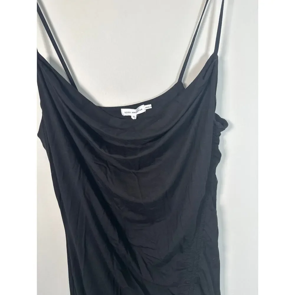 Good American NEW Slinky Jersey Midi Dress Sleeveless Black 2XL Womens Ruched - Picture 3 of 11